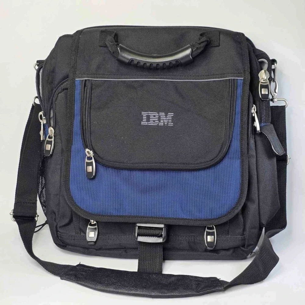 Vintage‎ IBM Briefcase Laptop PC Shoulder Messenger Black Blue Employee Bag Rare